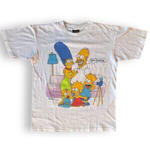 Vintage Simpsons Say Cheese Single Stitch Double Side White Shirt Changes M